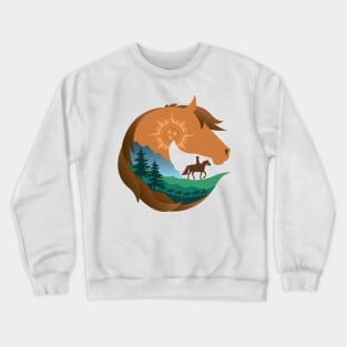 Horse Head Trail Riding Silhouette • Forest Crewneck Sweatshirt